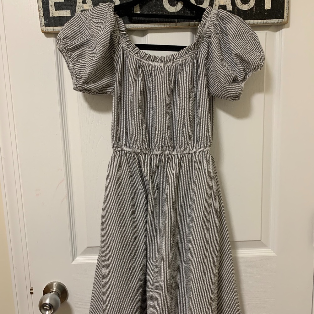 Aqua High-Low Pinstripe Dress